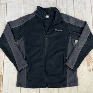 Columbia Full Zip Fleece Jacket Zippered Pockets Black/Gray Sz XL